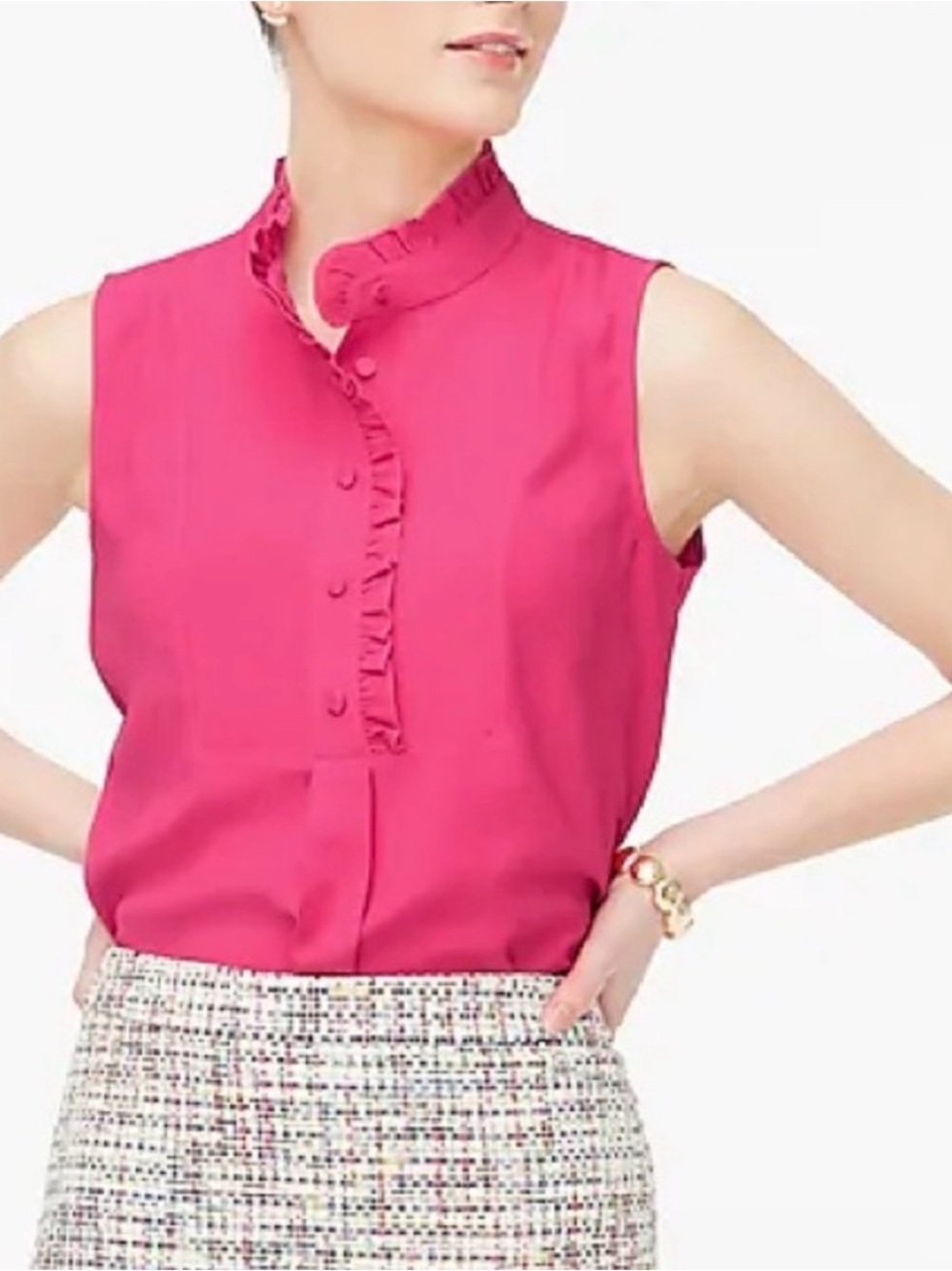 J Crew Pink Ruffle Placket Tank Blouse Preppy Size 00 XS